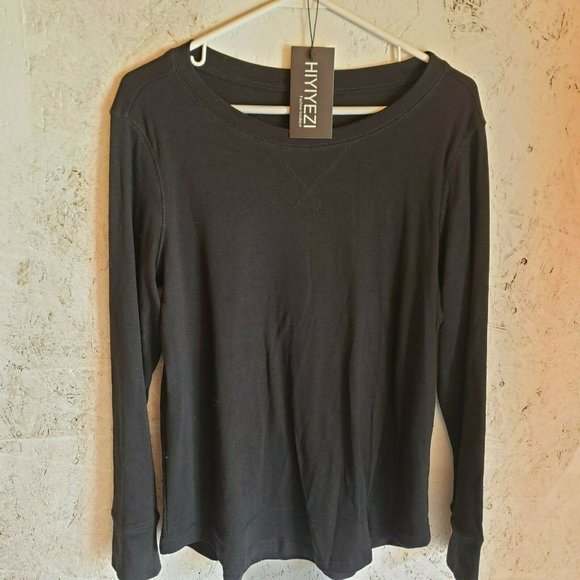 HIYIYEZI Womens O Neck Plain Side Split Loose Casu - Picture 3 of 7